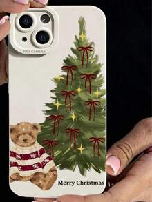 Christmas Tree Toy Bear Pattern Liquid Silicone Mobile Phone Case Full-Body Protection Shockproof Anti-Fall TPU Soft Rubber Case Compatible With Samsung Galaxy