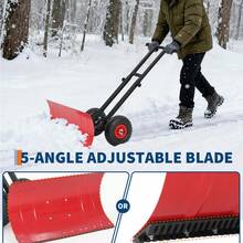 Heavy Duty Rolling Snow Shovel With Wheels For Driveway - Adjustable Angle & Height Metal Blade - Ergonomic Snow Pusher For Sidewalk, Yard, Pavement - Easy Snow Removal Tool - 29W X 14H Red - View 7