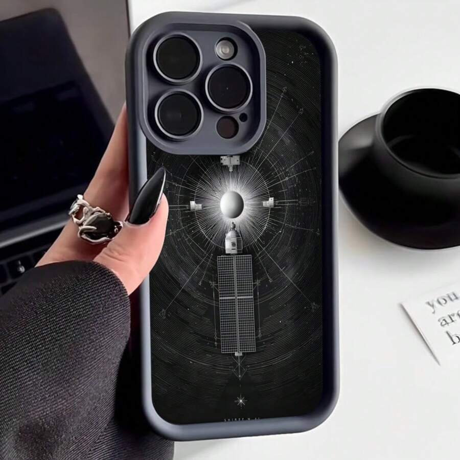 Cubierta de telefono con diseño espacial negro con impresion de satelite y estrellas para uso diario y viajes - Negro - Ver 1