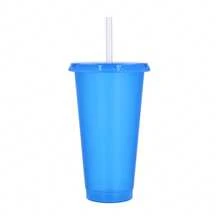 PromoClick Paquete de 10 Vasos de plástico transparente con tapa traslúcida. (Incluyen popote) Cap. 700 ml - Azul - Ver 3