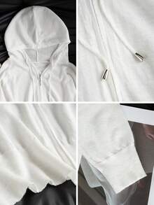 Spring/Summer New Loose Bamboo Knit Zip-Up Hooded Cardigan For Women, Casual Commuter Style Long Sleeve Sweater - White - View 10