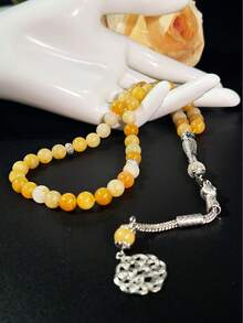 Pulseira com 1 peça de contas de oração muçulmanas em pedra natural e acabamento artesanal, multicolorida, com acessórios em metal vintage. Tasbih para usar na mão ou no pulso, com contas lisas para contagem, acessório em estilo do Oriente Médio que combina fé e estética. - Multicolorido - Ver 6
