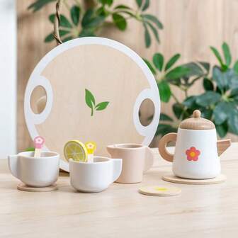 12 قطعة مجموعة ألعاب شاي الظهيرة الواقعية للأطفال - شاي الليمون الخشبي والحلويات للعب التظاهر، ألعاب مطبخ واقعية للأطفال، ألعاب تفاعلية تعليمية للعطلات