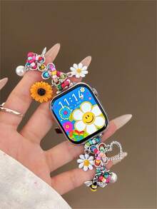 1pc New Sunflower & Bee Bracelet Watch Band, Compatible With Apple Watch Band Sizes 40mm, 44mm, 38mm, 41mm, 42mm (S10) 42mm, 45mm (S1046) 49mm Compatible With Apple Series 11 Ultra A3, SE3, Ultra 2, S10, SE2, 987 SE6543, 2 Suitable As Thanksgiving, Christmas Gift - Rose Color - View 3