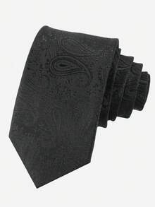 男士佩斯利花纹领带，简约百搭，适合日常穿着、婚礼、派对、宴会和送礼。 - 黑色 - 查看 2