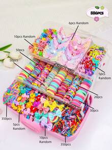 886pcs/Set Kawaii Swallow Colorful Hair Accessories Set, Including Hair Scrunchies, Flower Hair Clips, Bow Hair Clips, Cute Animal & Letter Hair Clips, Suitable For Girls And Women, Satisfying Various Hairstyle Creativity Needs For Sweet, Casual Or Looks, Everyday Essential For All Seasons, Claw Clips, Hair Slide, Gifts, Bows, Hair Bands, Head Accessories - Multicolor - View 22