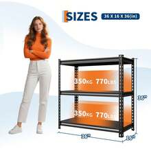 Estantería de acero de 3 niveles, 36 pulgadas de ancho x 16 pulgadas de profundidad x 36 pulgadas de alto, estante de almacenamiento de acero ajustable con estantes de metal, capacidad de 770 libras