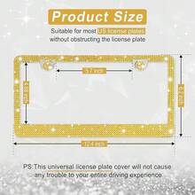 [Free Shipping]Bling License Plate Frame For Women, 2Pack Rhinestone Handcrafted Crystal Premium Stainless Steel, Stainless Steel Car Decorative Accessories With Diamond Sparkle Glitter Caps (Gold),2pc,Gold - Gold - View 3