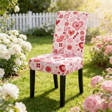 1 funda para silla de San Valentín con estampado romántico de corazones y flores, acogedora decoración para fiestas en casa. - Rosa - Ver 3