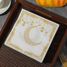 40张/20张月亮金箔印花餐巾纸，斋月元素白色纸质餐垫，DIY拼贴纸 - 彩色 - 查看 3