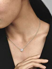 1 chiếc dây chuyền mặt hình trái tim bằng bạc 925 đính đá Cubic Zirconia trắng, món quà trang sức thanh lịch dành cho phụ nữ. - Bạc - Xem 5