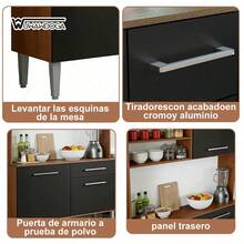 Muebles de Cocina Grandes, Muebles de Cocina Modernos de Estilo Minimalista, Aparador para Sala/Comedor, Ideales para Sala, Cocina y Comedor, Ahorran Espacio - Negro - Ver 9