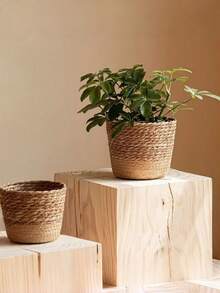 1/2/3Pcs Handwoven Straw Planter Basket, Indoor Woven Flower Pot, Indoor & Outdoor Garden Decoration, Seagrass Flower Pot Planter Basket Set,Natural Seagrass Woven Planter Pot, Rattan Plant Pot, Home Decor Flower Basket, Multi-Function Garden Planter Basket,Home Decoration - Multicolor - View 4