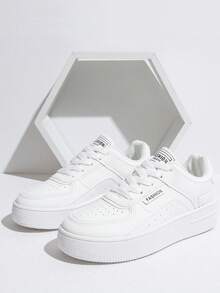 Women's Colorful Patchwork Platform Sneakers, White Casual Shoes, Pink Ladies Trainers, Suitable For Spring And Autumn - White - View 14