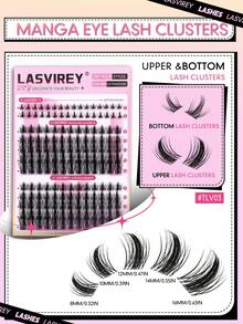 Lasvirey 130PCS Fluffy Spiky Clusters Lash Manga Lashes Thin Clear Band Lash Clusters 5-16mm DIY Lash Extension Kit Natural Look & Wispy Eyelash Extensions With Makeup Tool Bond Tweezers At Home Use - Black - View 4