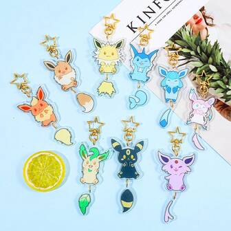 pocket monsters 1pc/9pcs Keychains From The Pokemon Eevee Family Series, Stylish And Versatile Key Rings, Bag Pendants, Accessories, And Cute And Sweet Hair Ornaments