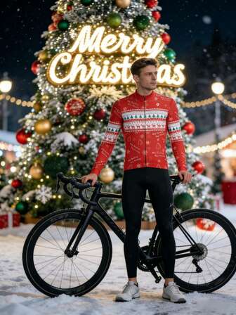 HISERWA Julfleececykeljacka | Jultemadesign, Unisex passform, Rund halsringning, Slim-Fit-modell, Lämplig för mountainbike och landsvägscykling, Vintersportkläder