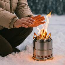 户外迷你便携式露营炉，小巧紧凑，不锈钢材质，柴火燃烧——是户外露营、取暖和烹饪的理想之选，专为您的下一次探险而设计。适用于户外露营、徒步旅行、探险、野外生存、狩猎和钓鱼——可用于户外烹饪和应急餐食。四季皆宜。 - 彩色 - 查看 9
