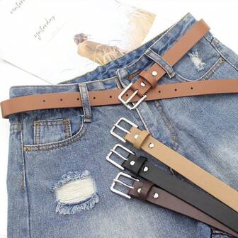 1ชิ้น เข็มขัดลำลองหนัง PU สีพื้นสไตล์สตรีท เหมาะสำหรับทุกฤดูกาล