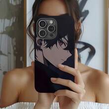 Una figura de anime sombría y enigmática. Funda Mate Esmerilada 2 en 1 - Ligera y Resistente a las Huellas Dactilares |   Compatible con los modelos de  11 a 17, incluyendo Plus, Pro y Pro Max. |   Un regalo útil para uso diario. - Blanco - Ver 6