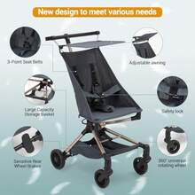 Carrito de viaje ligero para bebé: diseño compacto y apto para aviones, plegable con una sola mano, marco de fibra de carbono de 3,8 kg, tejido transpirable, compatible con exceso de equipaje, cochecito perfecto. - Azul - Ver 4