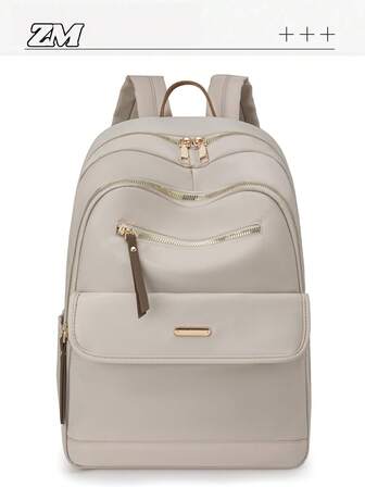 Mochila grande de nailon de unicolor acolchada y versátil para mujer, mochila casual minimalista para estudiantes, bolso para ir al trabajo