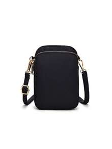 1 Stück Mini modische Damen Diagonal-Reißverschluss Handytasche, multifunktionale Handtasche Armtasche Geldbörse, Herbst - Schwarz - Übersicht 9