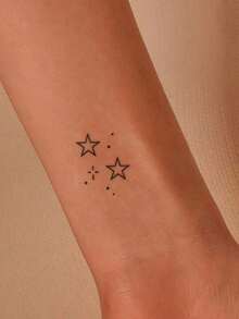 1张简约线条精致临时纹身贴纸，防水防汗不反光，一次性使用 - 黑色 - 查看 3