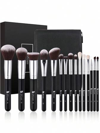 DU care DUcare 15-Piece Professional Makeup Brush Set With Portable PU Case | 5 Pcs Face Brushes & 10 Pcs Eye Brushes For Full Face Makeup Cosmetics | Premium Synthetic Soft Bristles For Flawless Blending Flawless Foundation, Blush, Contour & Eyeshadow Application | Cruelty-Free Vegan Travel Makeup Kit Makeup Tools| Essential For Beginners, Pros & On-The-Go Beauty