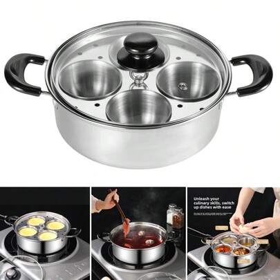 Egg Poacher Poached Egg Maker Pot Egg Poaching Pan 4 Bowls Stainless Steel New