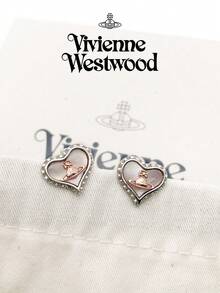 Vivienne Westwood 1pc Petra Brass Heart Rhinestone Earrings - Silver, Fashionable & Elegant Versatile Stud Earrings - Silver - View 6