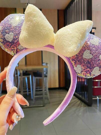 Disney 1 pièce Serre-tête à paillettes Mickey Mouse, 2 styles disponibles (arc-en-ciel scintillant/cœur violet doux), éléments de paillettes créatifs fusionnés avec le design de Minnie Mouse, des éléments vibrants et doux se rencontrent, un accessoire attrayant pour les sorties et les fêtes à thème, infuse une atmosphère de rêve à votre look, facile à changer de style, un accessoire de cheveux de niche pour rehausser votre tenue, serre-tête, accessoire de cheveux