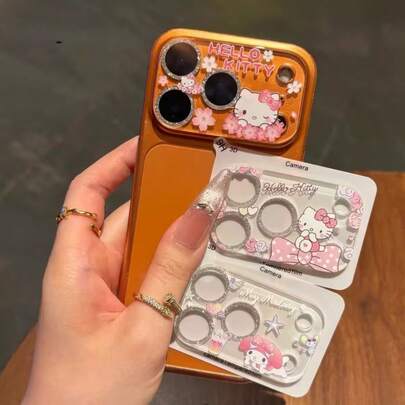  Creative Cute Cartoon Rhinestone Lens Film, Suitable For IPhone 17 Pro Max, Includes Sanrio Characters Such As Hello Kitty, My Melody, Cinnamoroll, Pompompurin, And More, Compatible With Tempered Glass Screen Protector, Anti-Drop