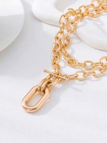 1pc Minimalist Fashionable Metal Gold Chain Creative Thick Chain Multi-Layer Necklace, Suitable For Party And Daily Wear - Gold - View 7