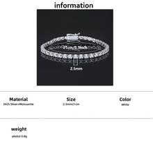 emejewe One D VVS1 莫桑石网球手链原装 S925 纯银镀白金带 GRA 证书手链适合女士男士