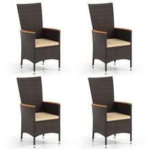Lifezeal Patio Rattan Chairs Set Of 2/4 With High Backrest & Acacia Wood Armrests, Cushion - Beige and Brown - 查看 10