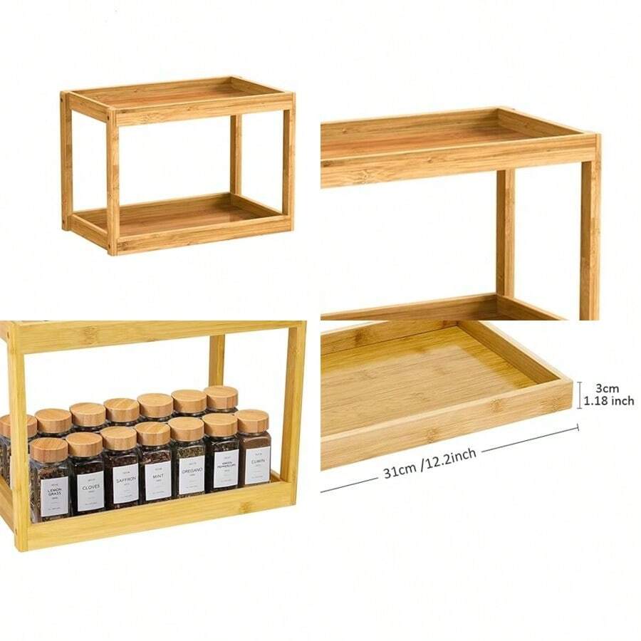 PZW Estantes para especias Double Layer Spice Rack Bamboo Kitchen Storage Multipurpose Oil Bottle Seasoning Holder Organizer2537 - Un color - Ver 1