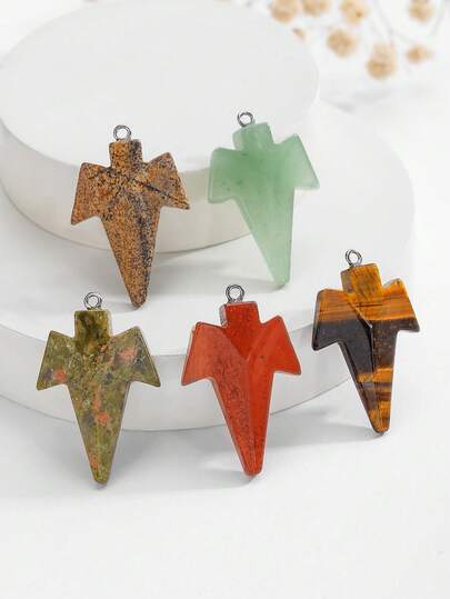 1pc/25x38mm/ Natural Stone Maple Leaf-Shaped Pendant, Tiger's Eye Red And Stone Flower Green, Suitable For DIY Making Hair Clips, Mobile Phone Decorations, Etc. It Can Also Be Placed On The Table As A Mini Statue And Is A Good Choice. DIY Jewelry, Perforated Pendant, Bohemian Style