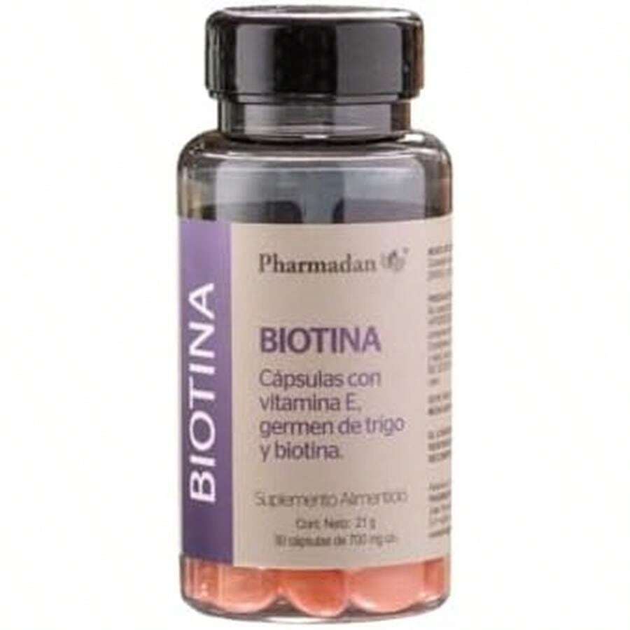 Biotina con Vitamina E, 30 Cápsulas de 700 mg c/u, Vitaminas para el Cabello, piel y uñas. - / - Ver 1