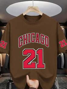 Basic Cotton T-Shirt For Men, Women, And Unisex - Chicago 21 Red - Rust Brown - View 1