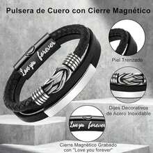 Pulsera de Cuero Hombre, Brazalete de Tejidas Hombre con Cierre Magnético, Pulseras Piel Trenzado de Moda para Hombres, Regalos para Papá Dia de Padre, Regalos de Cumpleaños - / - Ver 3