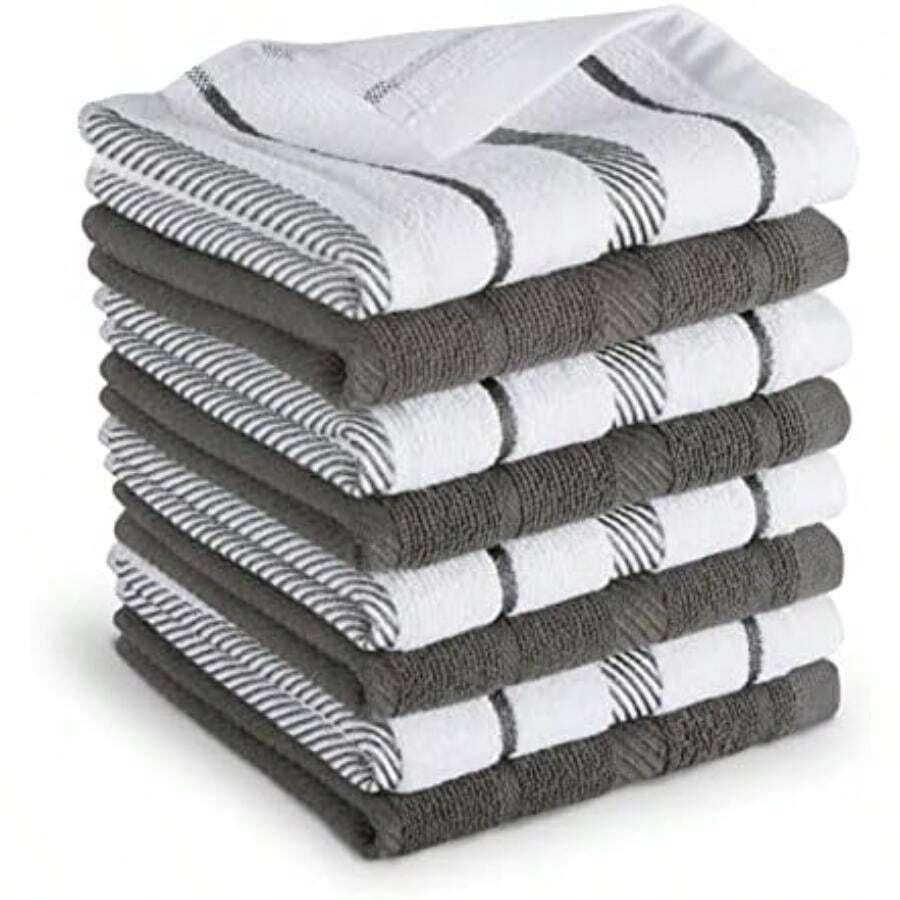 KitchenAid Albany Juego de 8 paños de Cocina, Color Negro Mate/Blanco, 30,5 x 30,5 cm(Carbón Gris Pequeña) - Multicolor - Ver 1