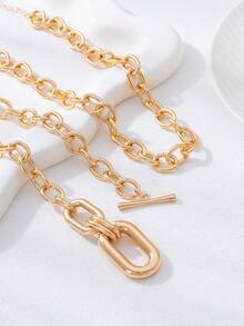 1pc Minimalist Fashionable Metal Gold Chain Creative Thick Chain Multi-Layer Necklace, Suitable For Party And Daily Wear - Gold - View 6