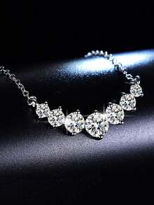 A High-Quality Men's And Women's Pendant Necklace/Choker With A 14K Gold-Plated, 925 Silver, Round Moissanite Seven-Star Design. Fashionable, , Versatile, Simple, Classic, And Elegant With A Unique Touch. Suitable For Everyday Wear, Birthdays, Anniversaries, Valentine's Day, Mother's Day, St. Patrick's Day, Easter, And New Year's Gifts. - Gold - View 3