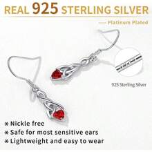 ChicSilver Sparkling Heart Birthstone 925 Sterling Silver Celtic Knot Dangle Hook Earrings (With Gift Box) - G:七月生辰石-人造紅寶石 - 查看 5