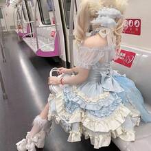 Butterfly Heart Lolita Original Dress JSK Halter Neck Daily Dress Bow Princess Style Lolita - 淺藍色短裙+掛脖+吊帶 - 查看 2