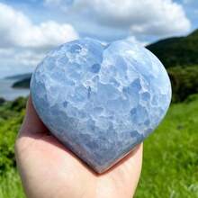 Natural Blue Heart-Shaped Stone Ornament, Suitable For Home Daily, Office, Study And Other Multi Scene Decoration, Also A Holiday Gift For Family And Friends On Christmas And Thanksgiving - 藍色 - 查看 8