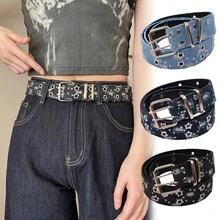 Thắt lưng denim họa tiết ngôi sao phong cách Punk dành cho nữ, với kiểu dáng denim xanh và khóa ghim, mang đến vẻ ngoài hip-hop Y2K dễ dàng phối hợp với quần jeans, là phụ kiện thắt lưng thời trang đa năng cho trang phục hàng ngày. - Nhiều màu - Xem 2