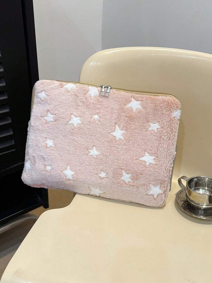 1个11英寸/13英寸/15英寸学生笔记本电脑包，星形印花毛绒休闲男女通用笔记本电脑内胆包，平板电脑保护套，适用于MacBook、HP、ASUS等品牌，适合女生、青少年、男生、大学生使用，9-15英寸平板电脑便携包，兼容iPad Air 4/5、iPad Pro