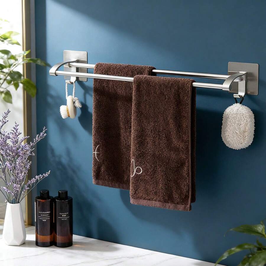 No Drill Towel Rack, Bathroom Towel Holder, Wall Mounted Towel Rack - Grey - View 1